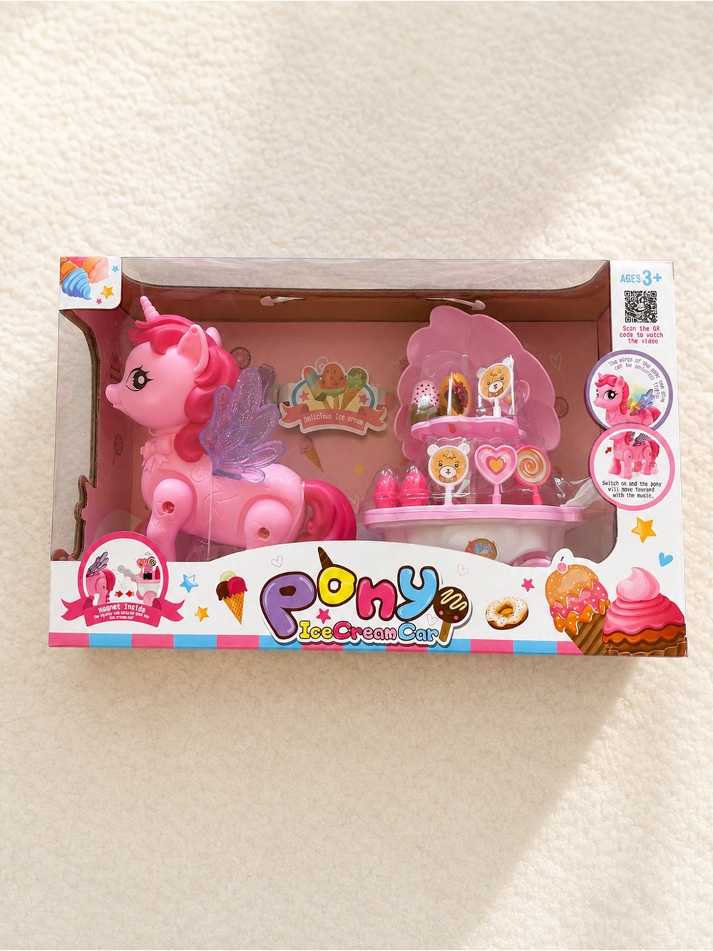 Pony Pink Ice Cream Car Pull-Along Toy with Glitter Wings